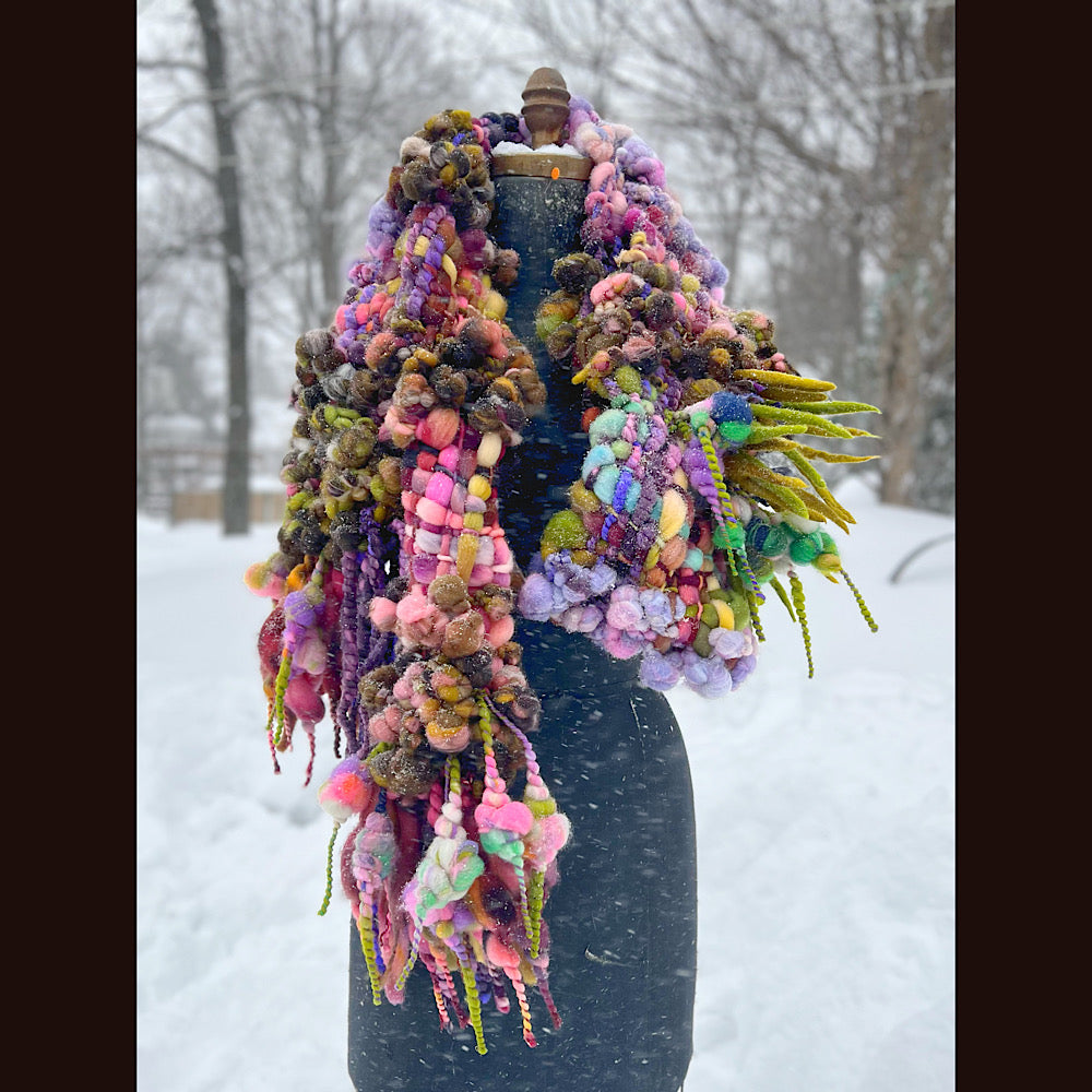 Velvet roses  woven art yarn Scarf 102” X 7 1/2”