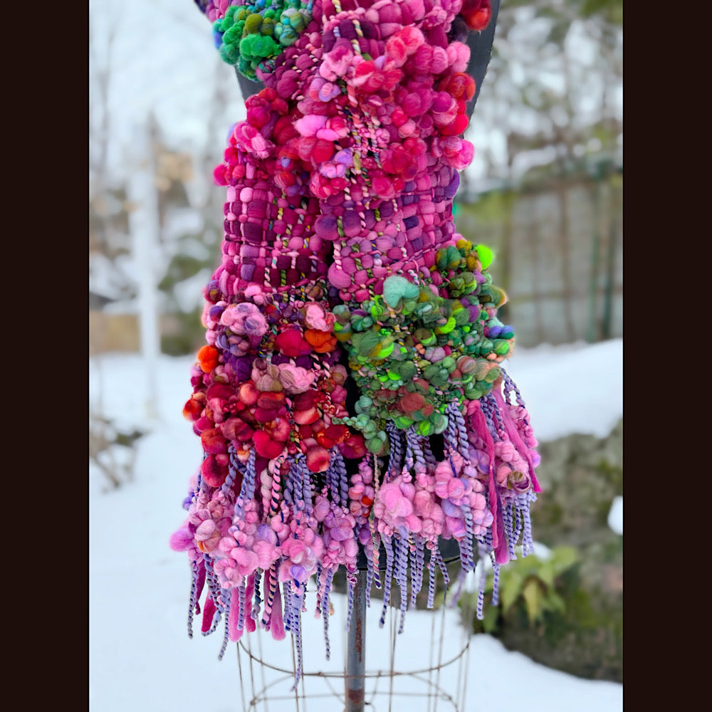 Handmade wool Woven Scarf 88” X 7”