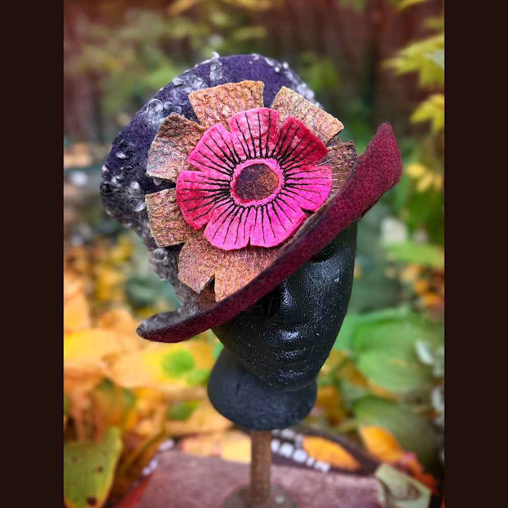 OOAK Handmade wool Felted hat 23.5” medium