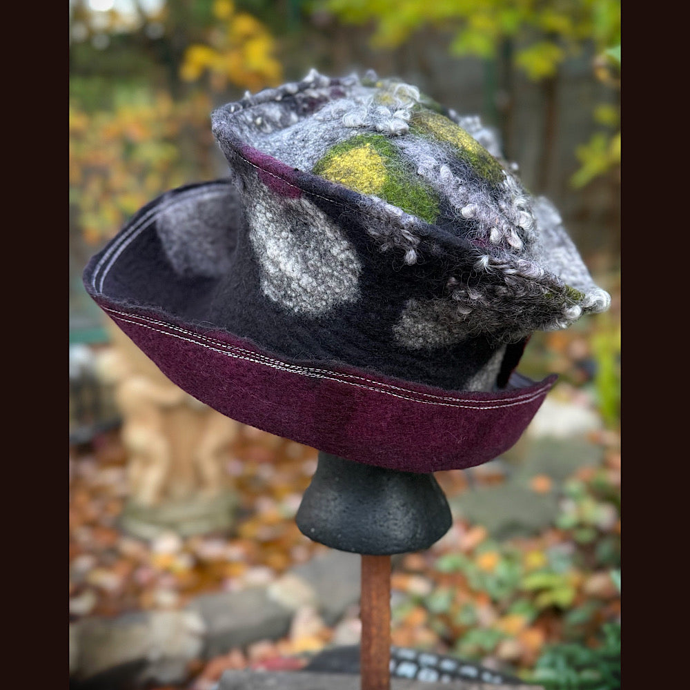 OOAK Handmade wool Felted hat 23.5” medium
