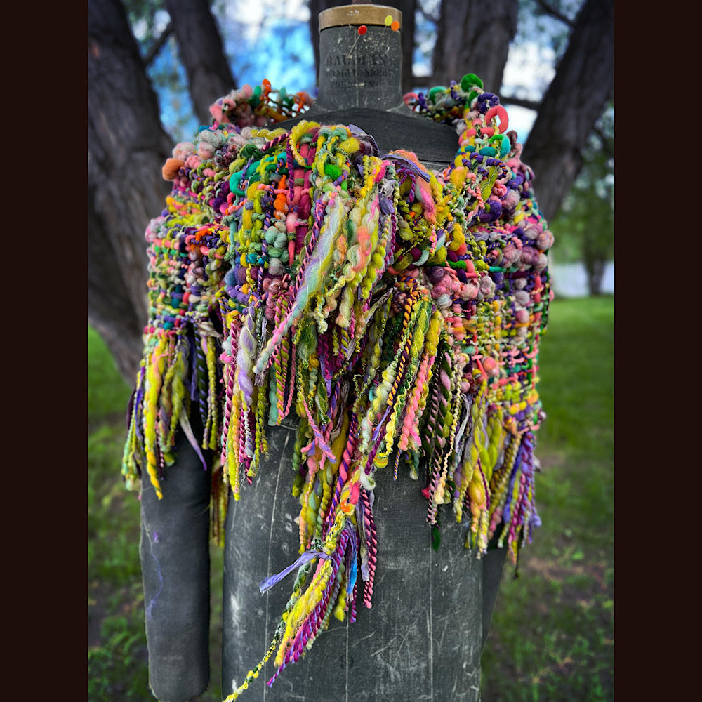 Rainbow warrior Woven shawl 82” X 36” 1 pound