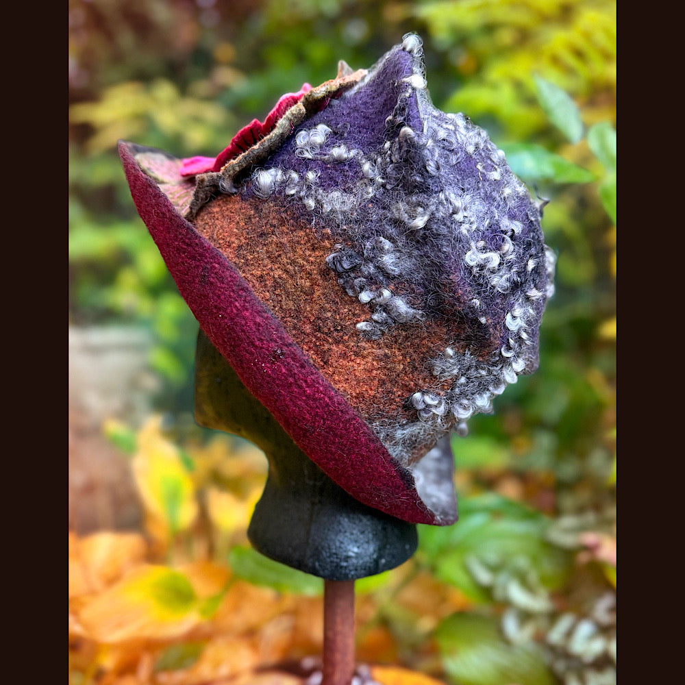 OOAK Handmade wool Felted hat 23.5” medium