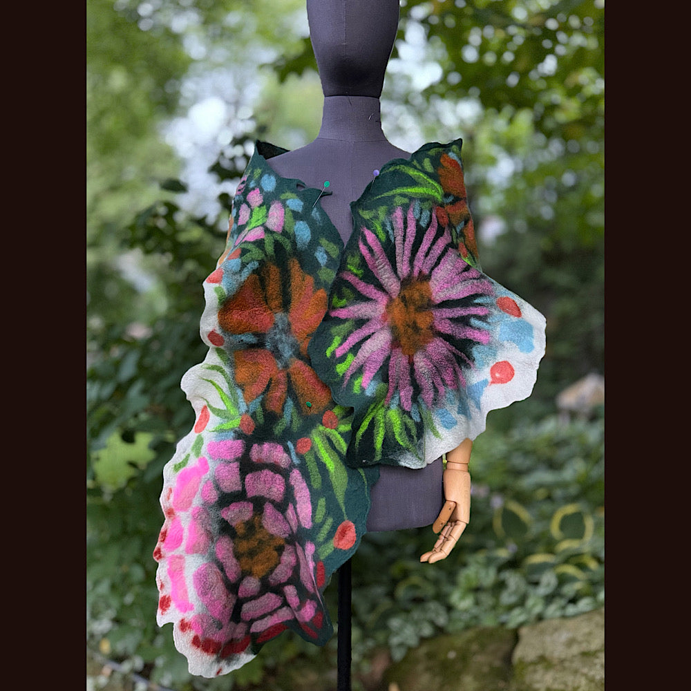 OOAK Handmade wool Felted Scarf 76” X 14”Original art work