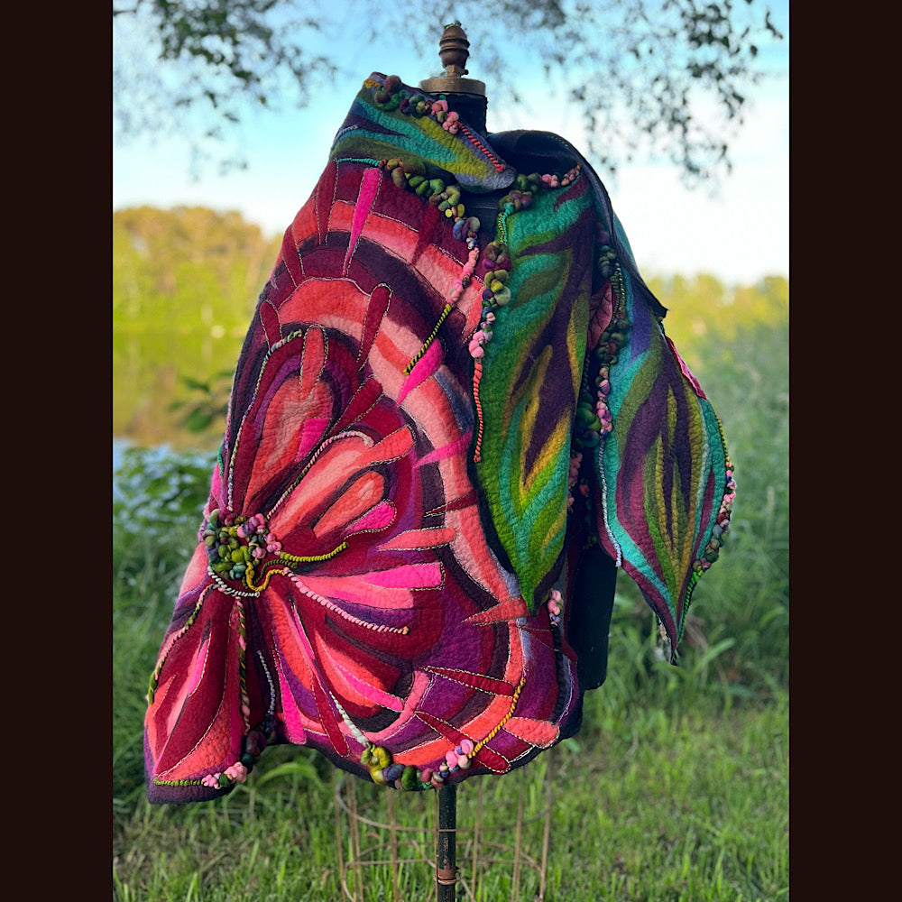 Wild Roses Large Felted Shawl 75” X 38”
