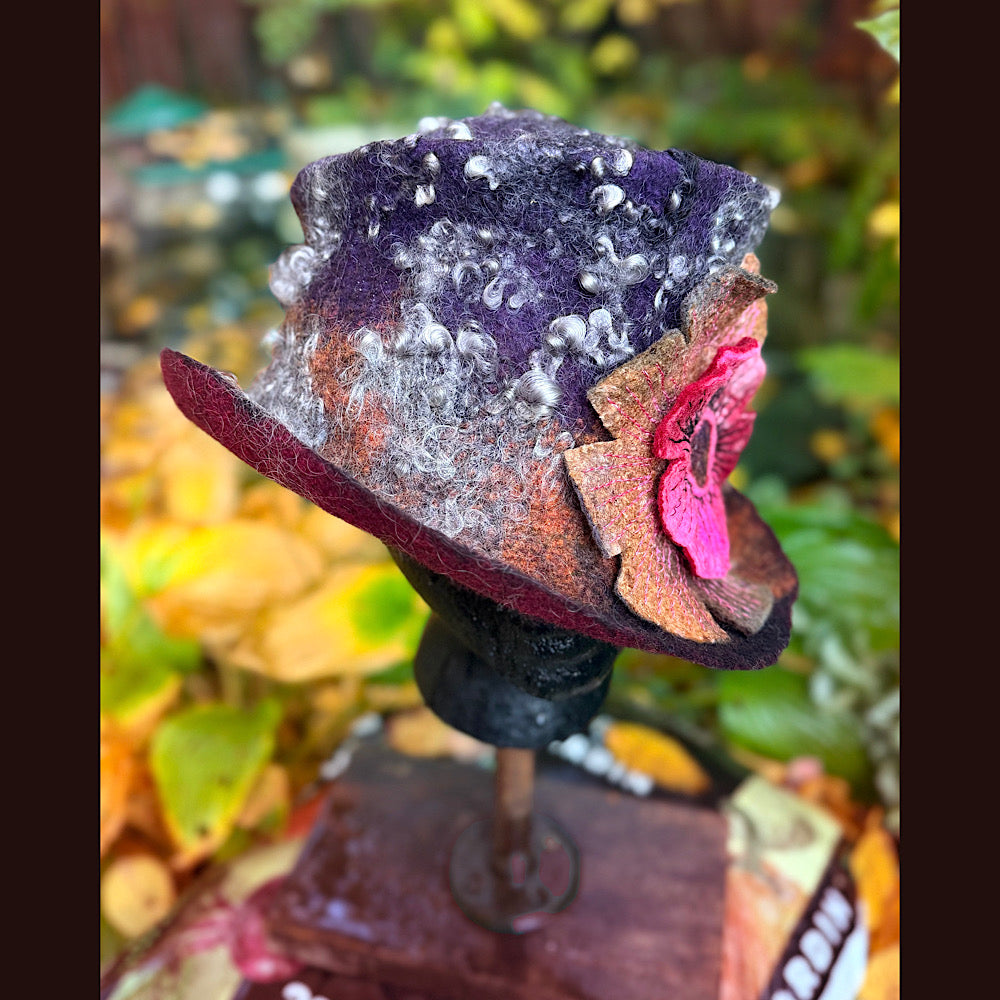 OOAK Handmade wool Felted hat 23.5” medium