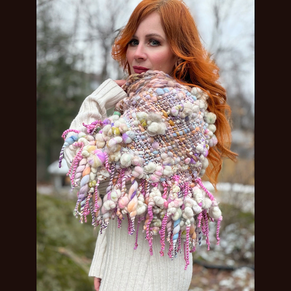 Handmade wool Woven Scarf shawlette 19”X 20”