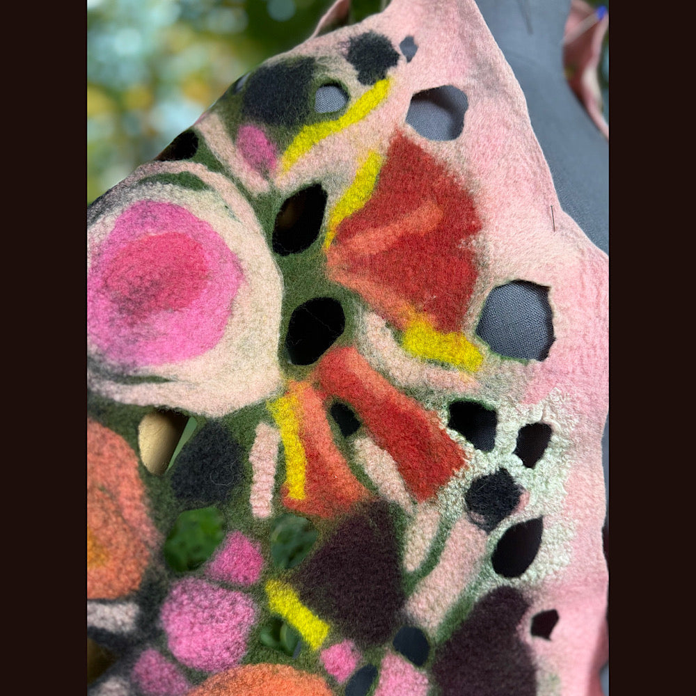 OOAK Handmade wool Felted Scarf 82” X 17” Original art work
