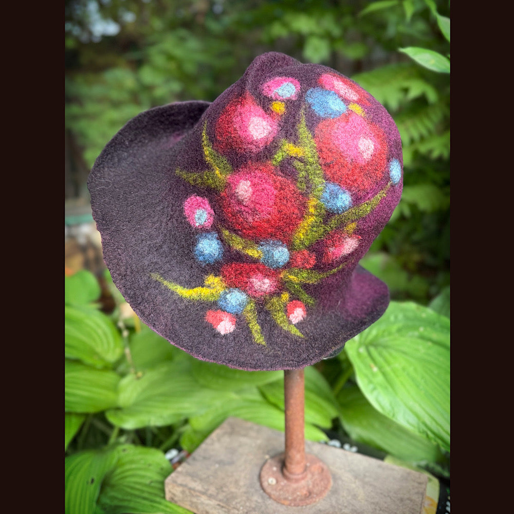 OOAK Handmade wool Felted hat 23.5” medium