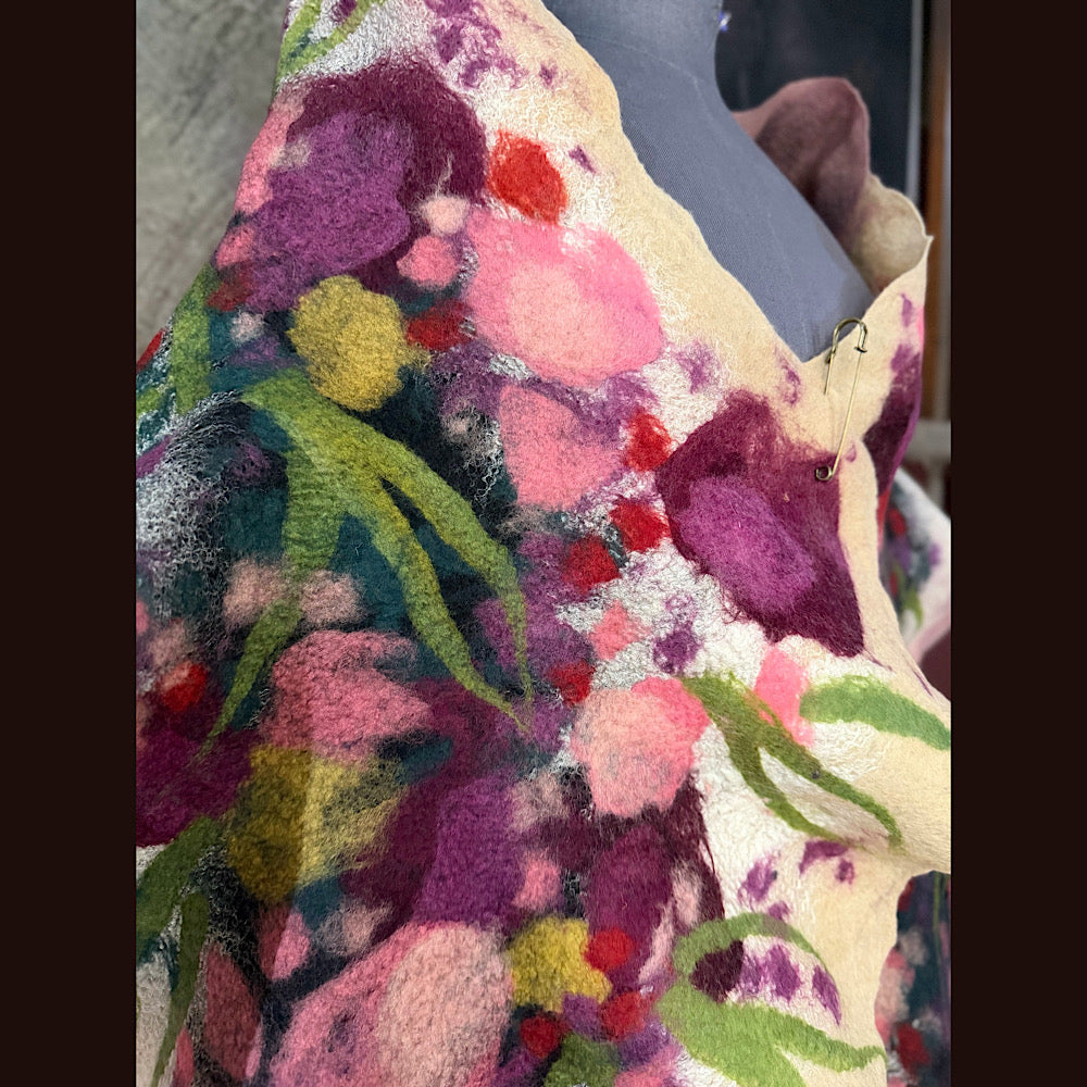 OOAK Handmade wool Felted Scarf 80” X 17” Original art work
