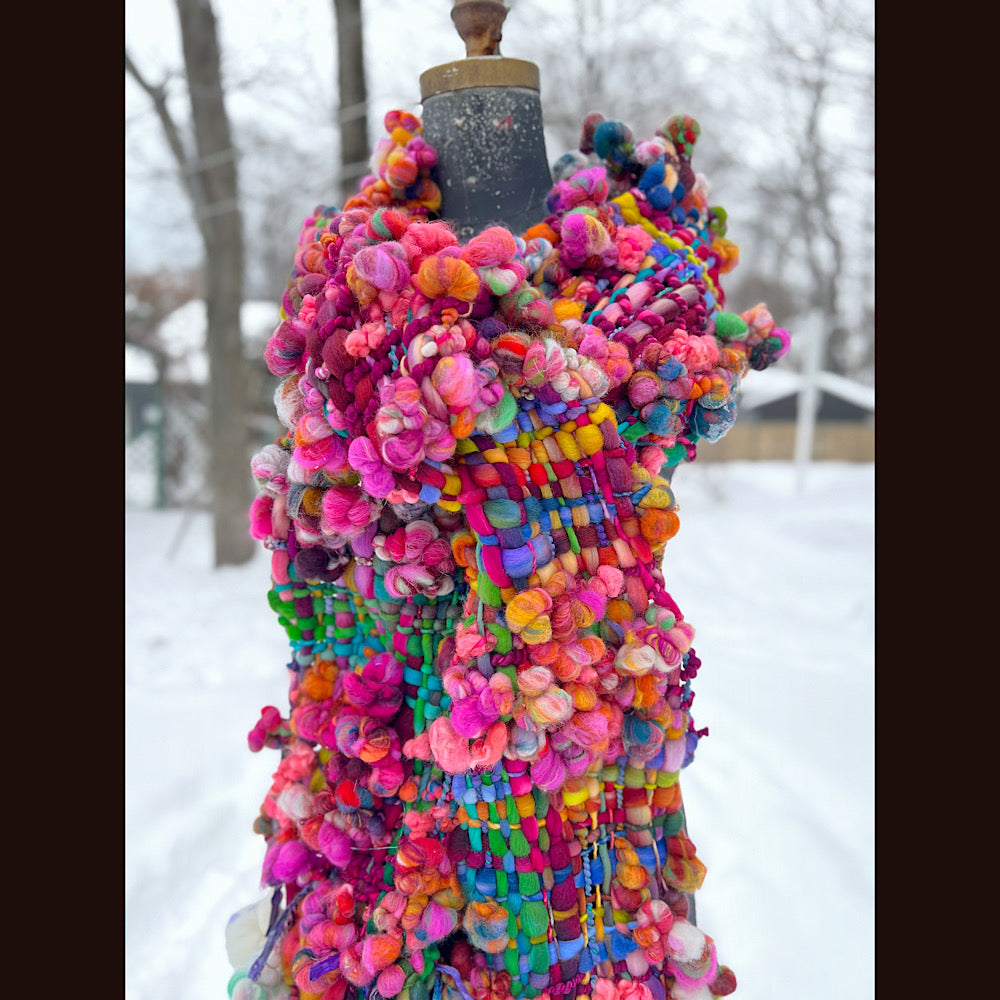 Winter rose Woven art yarn Scarf 104” X 8”