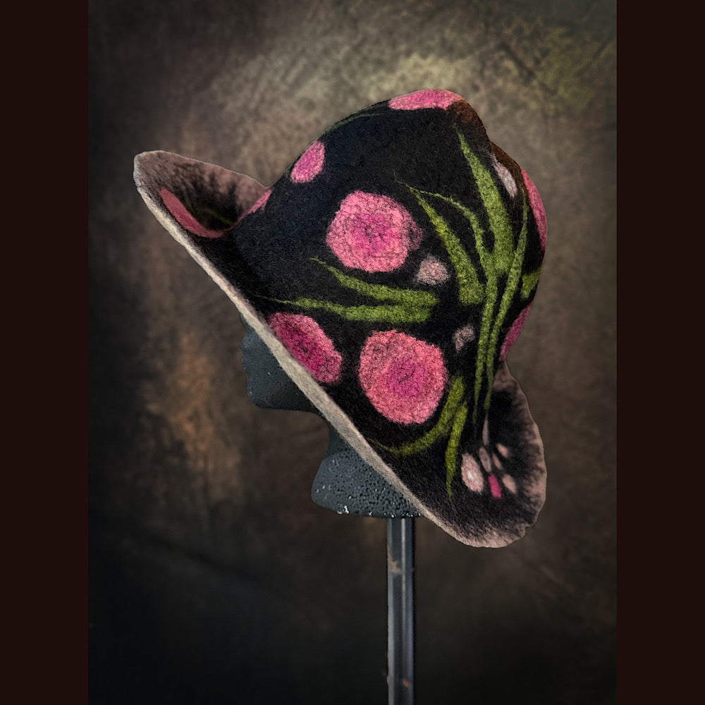 OOAK Handmade wool Felted hat 23.5” medium