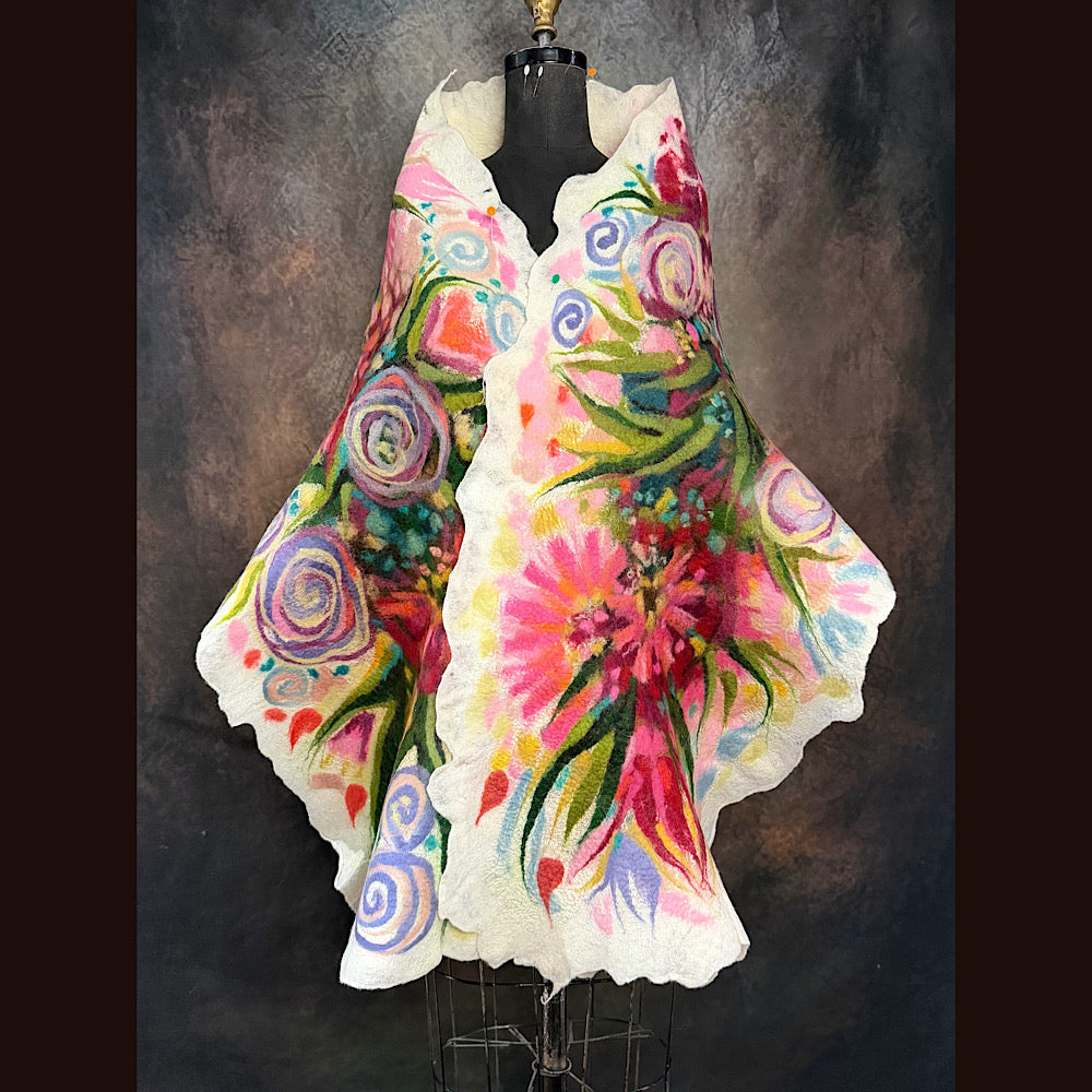 OOAK Handmade wool Felted Scarf 84” X 20” Original art work