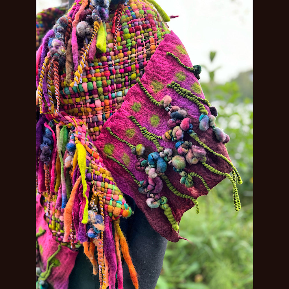 Felted and woven Shawl 55” X 27”