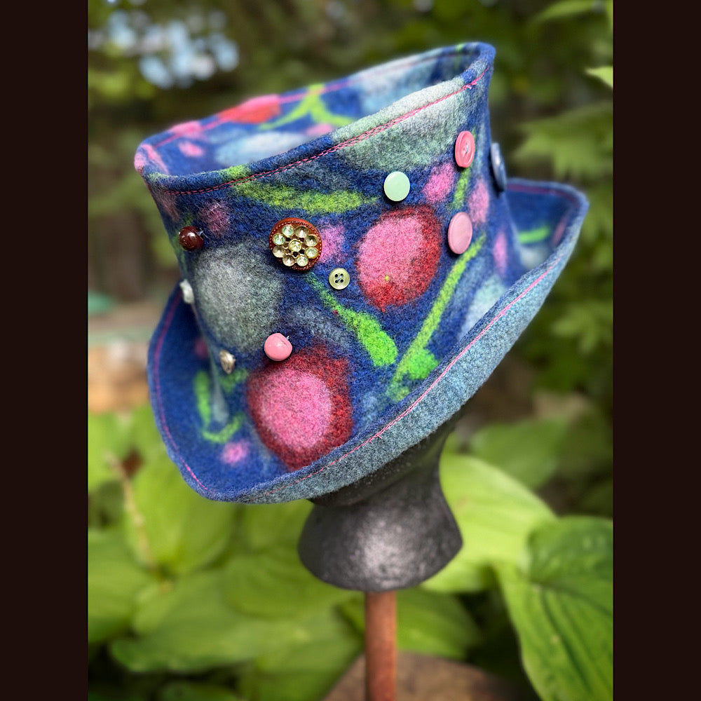 OOAK Handmade wool Felted hat 23.5” medium Silk lining
