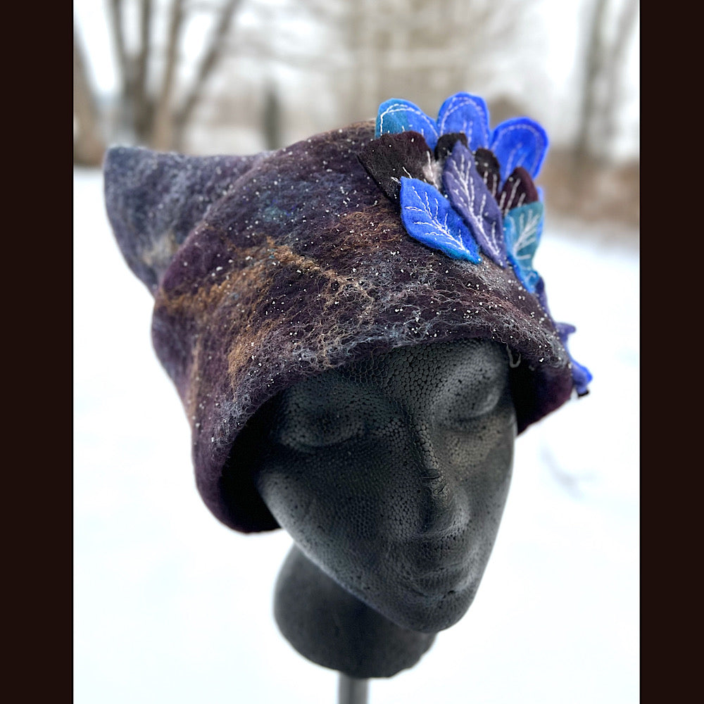 Felted toque hat with rose 24” large