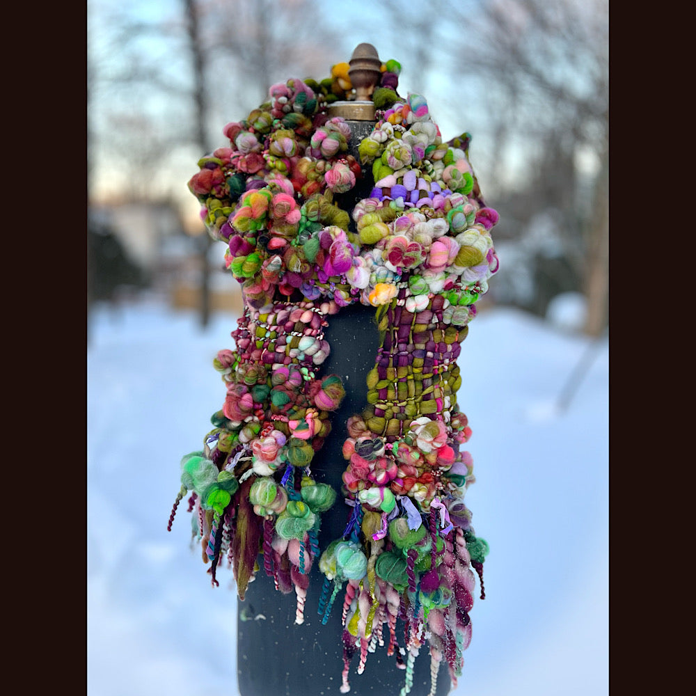 Winter rose Woven art yarn Scarf 102” X 7”