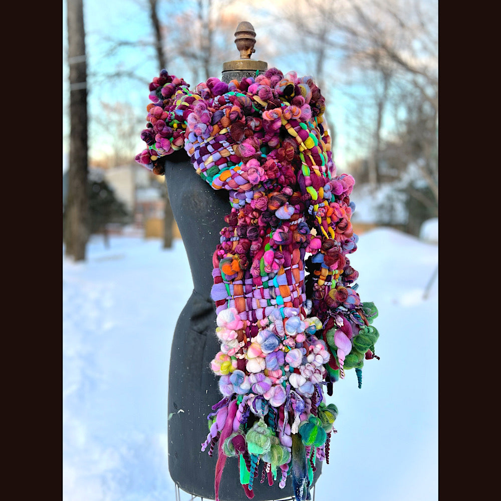 Winter rose Woven art yarn Scarf 100” X 8”