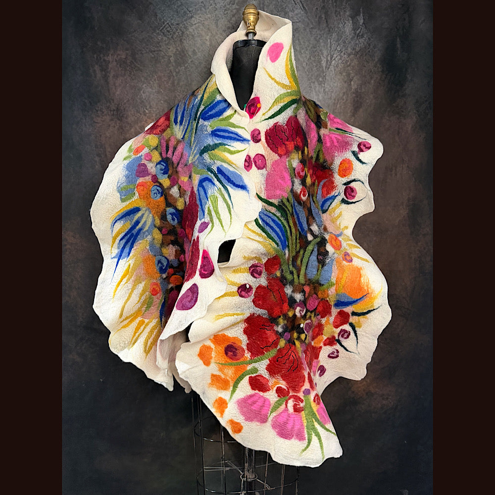 OOAK Handmade wool Felted Scarf 84” X 20” Original art work