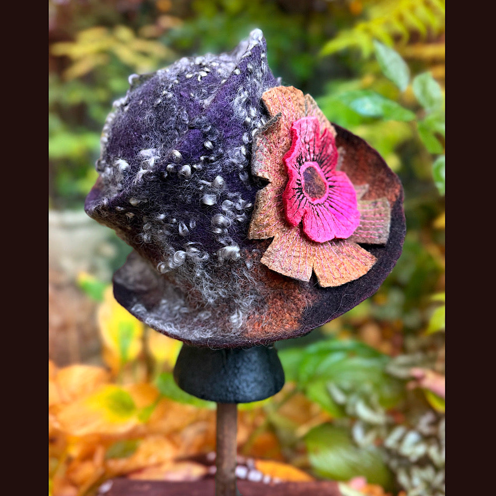 OOAK Handmade wool Felted hat 23.5” medium