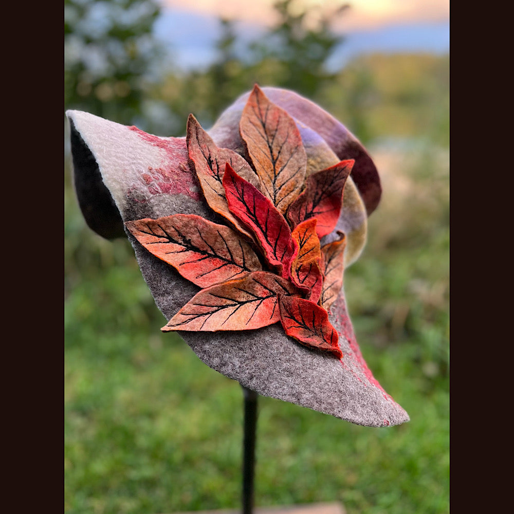Felted top hat with leaves 24” medium large