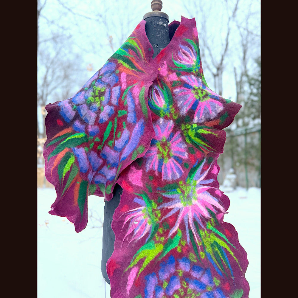 Handmade wool Felted Scarf 80” X 17”