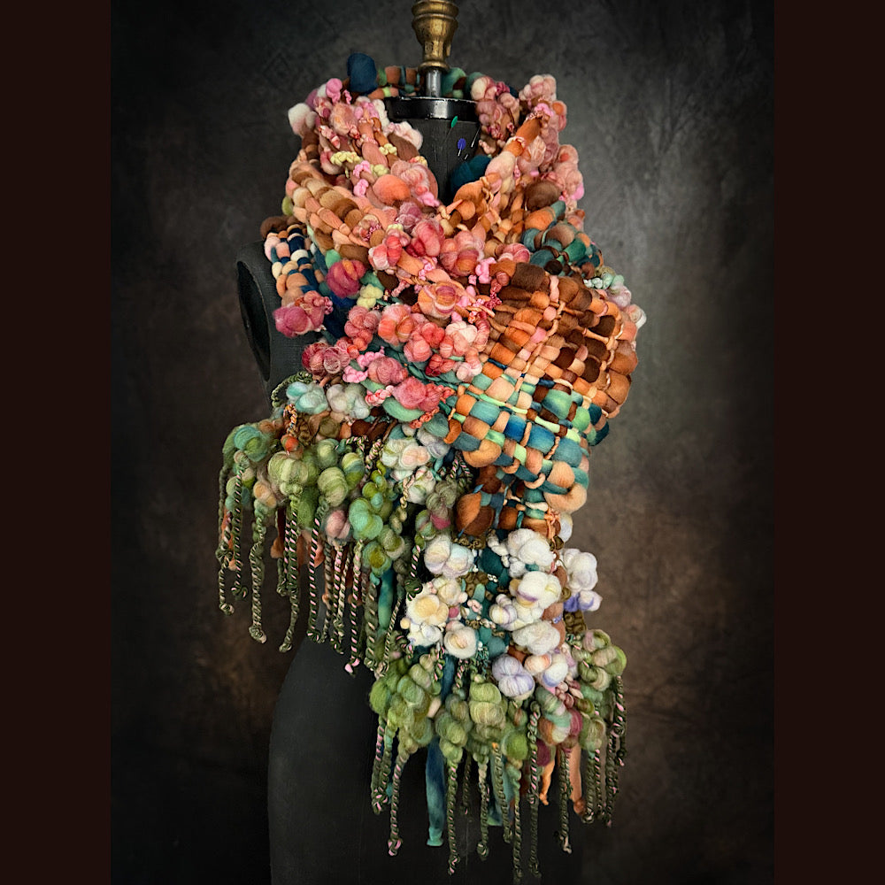 OOAK Handmade wool Woven Scarf 100” X 8”