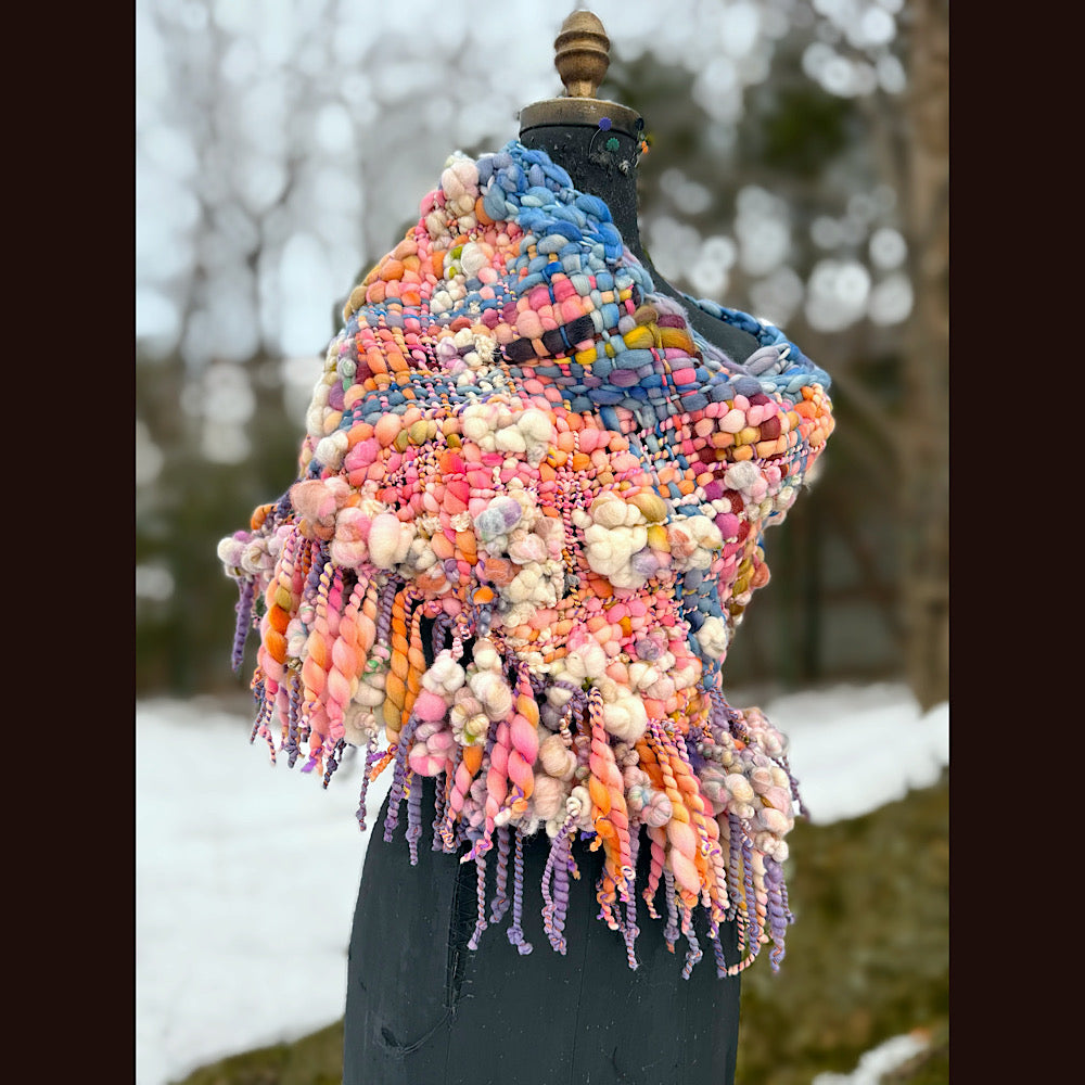 Handmade wool Woven Scarf shawlette 20” X 19”