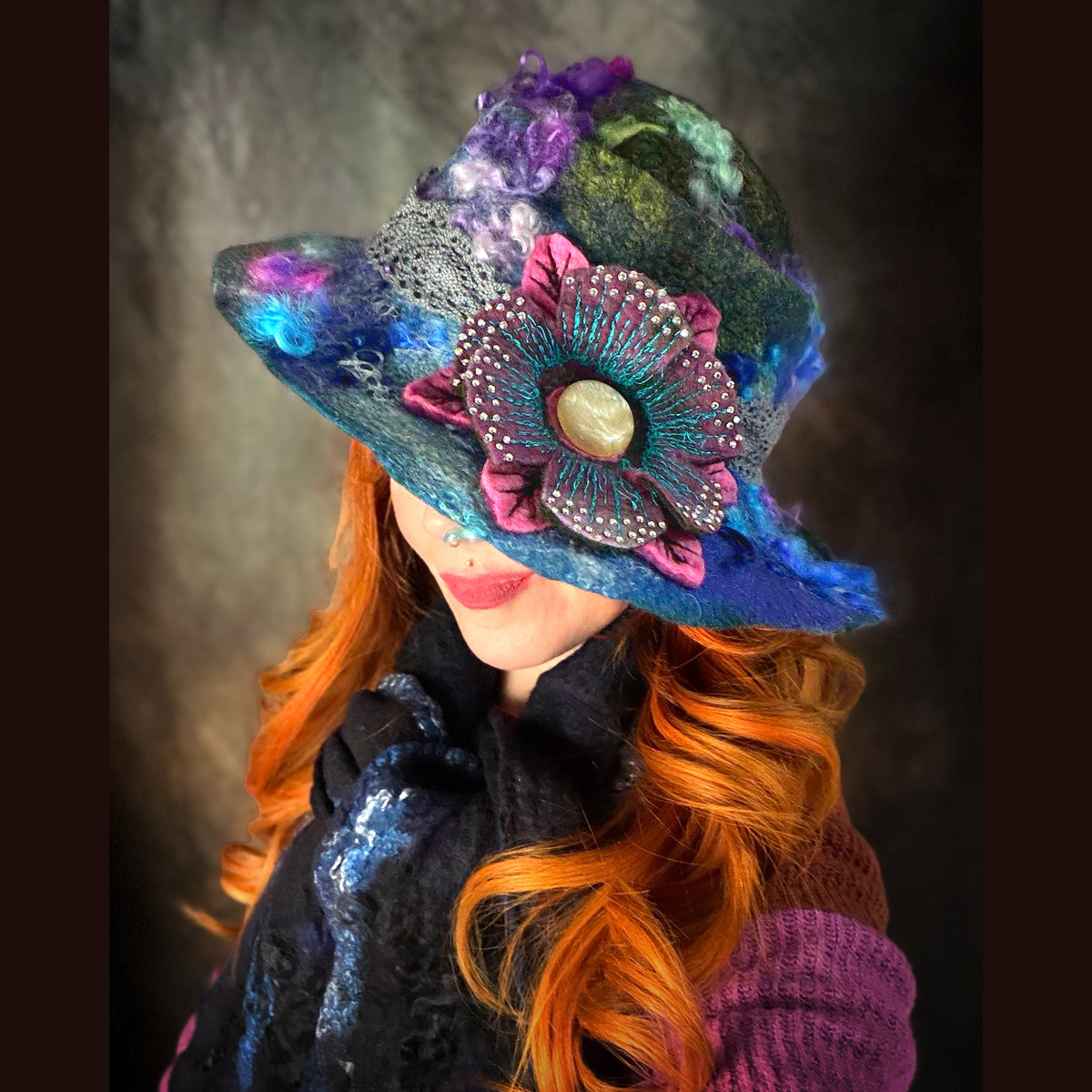 Handmade wool Felted hat 23.5” medium