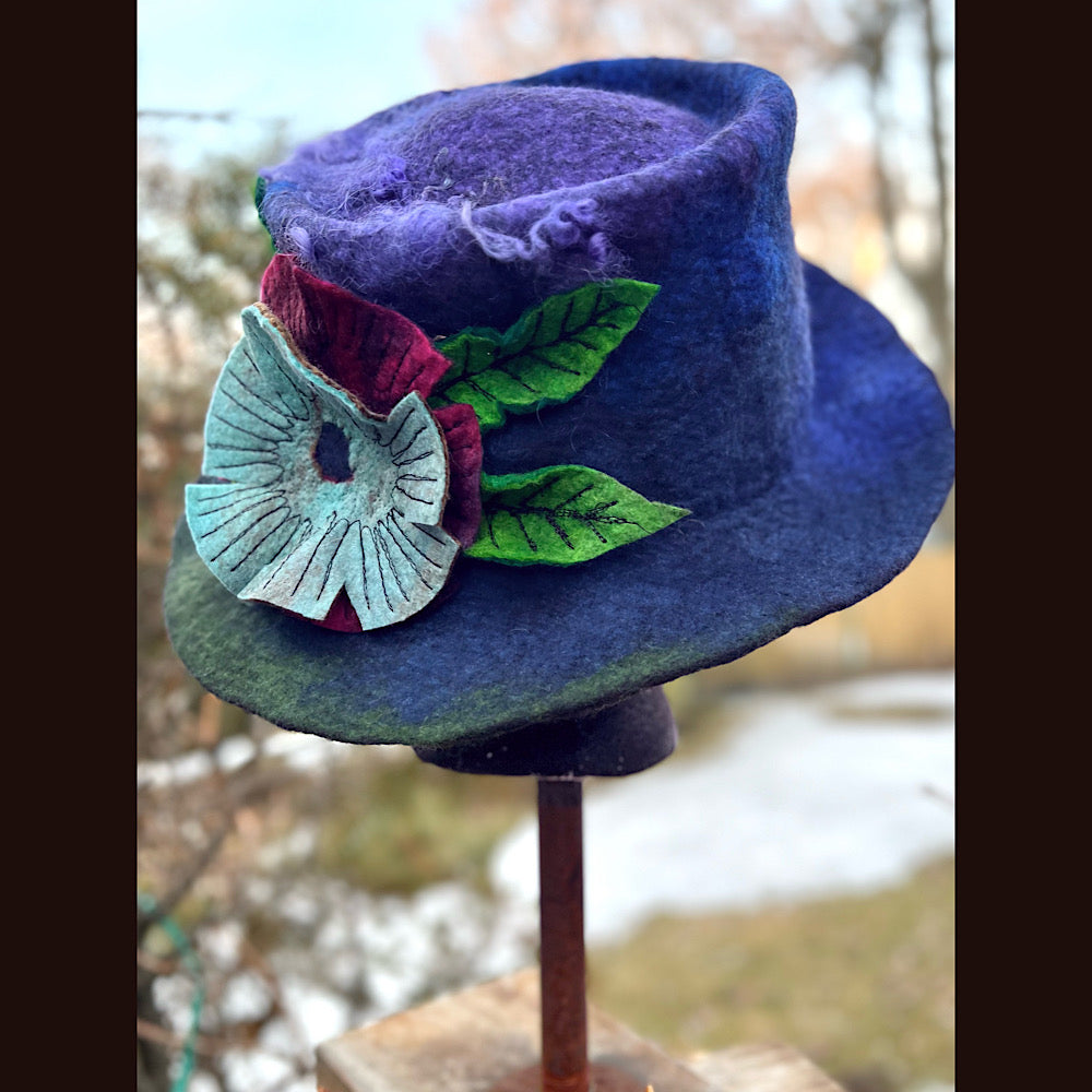 Felted top hat with flowers 23” 1/2 medium