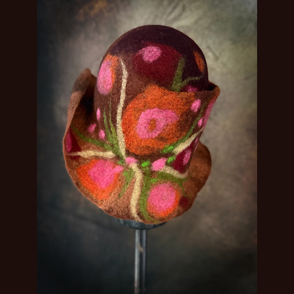 OOAK Handmade wool Felted hat 23.5” medium