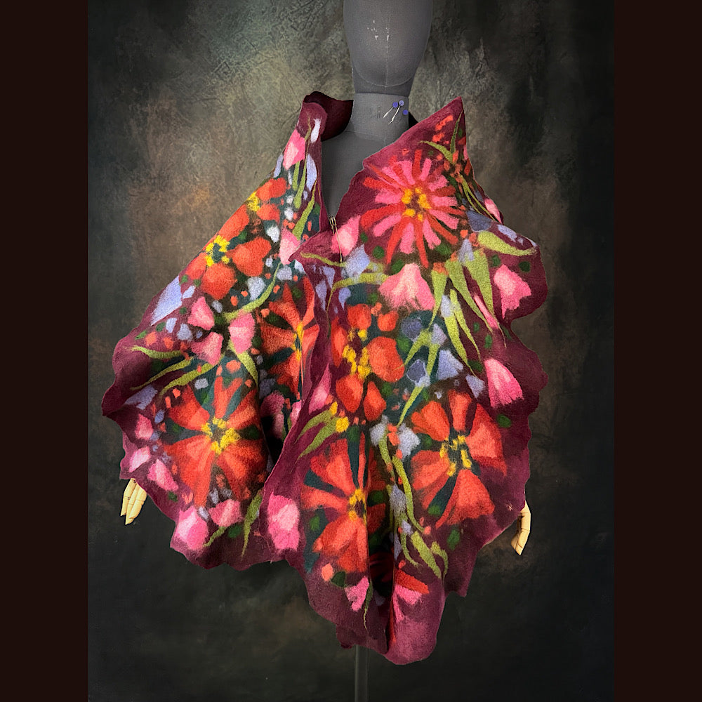 OOAK Handmade wool Felted Scarf 85” X 20” Original art work