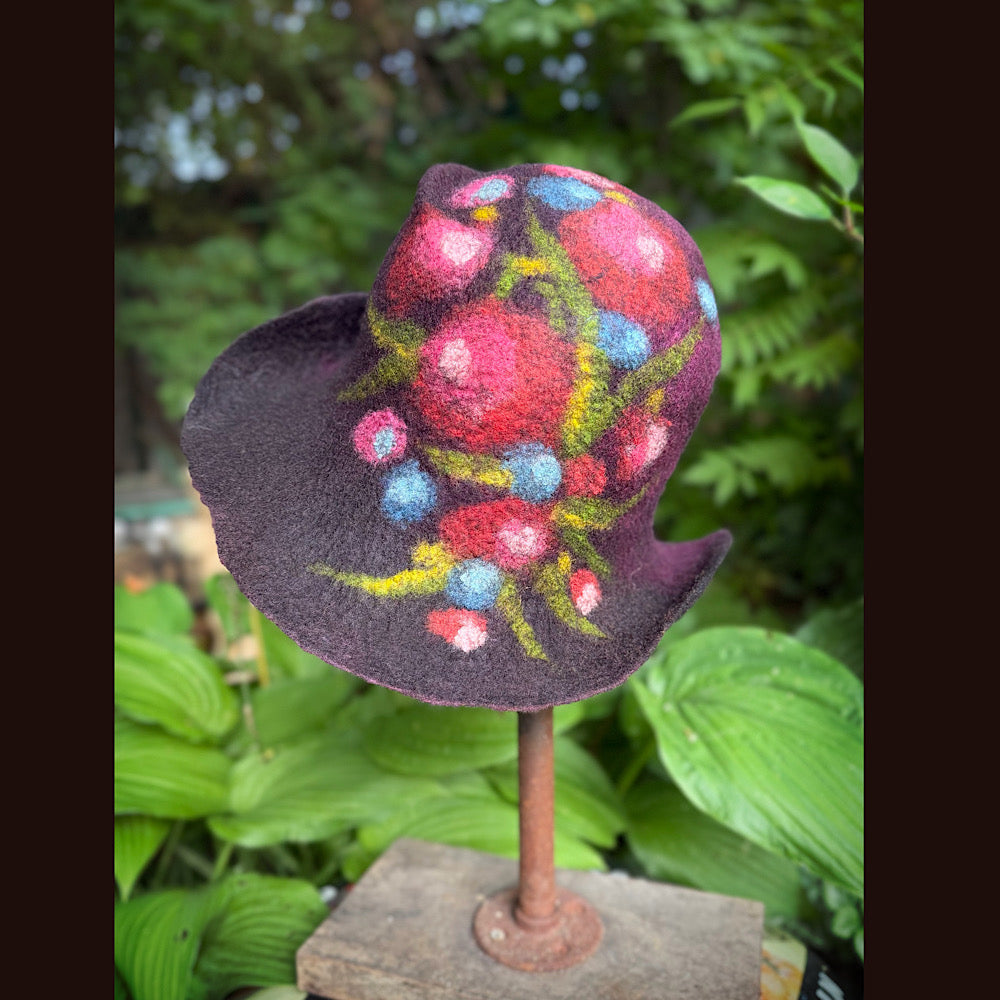OOAK Handmade wool Felted hat 23.5” medium