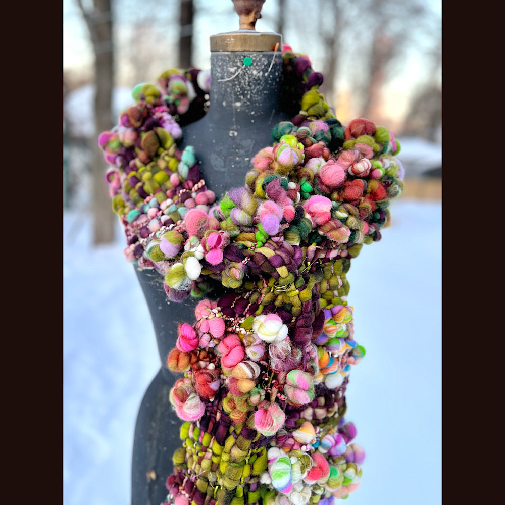 Winter rose Woven art yarn Scarf 102” X 7”