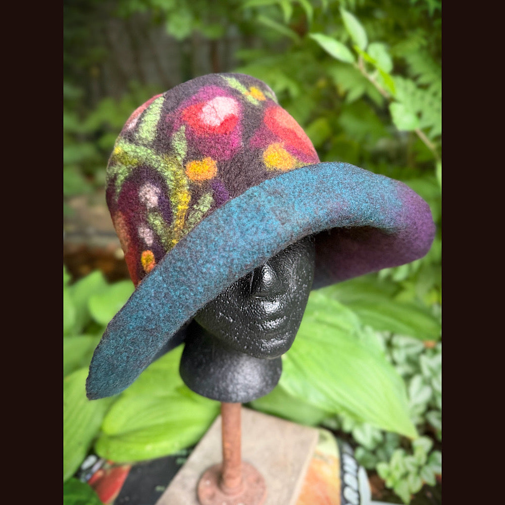 OOAK Handmade wool Felted hat 23.5” medium