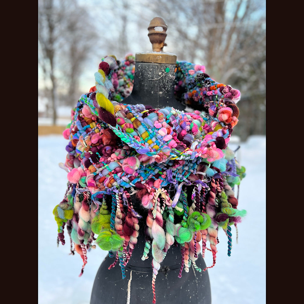 Winter rose Woven art yarn Giant cowl