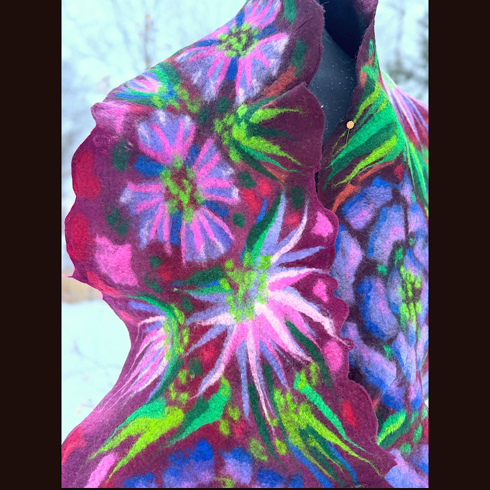 Handmade wool Felted Scarf 80” X 17”