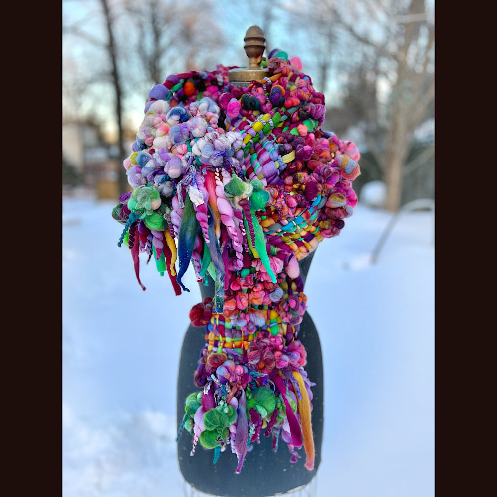 Winter rose Woven art yarn Scarf 100” X 8”