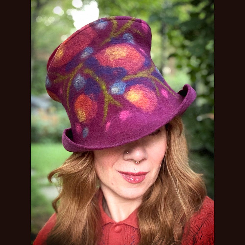 OOAK Handmade wool Felted hat 23.5” medium