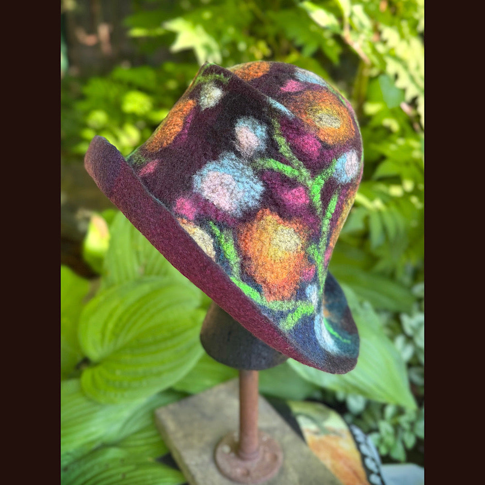 OOAK Handmade wool Felted hat 23.5” medium
