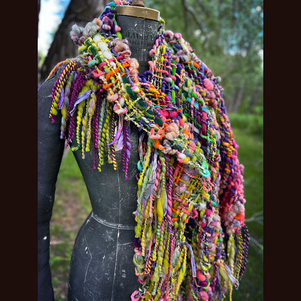 Rainbow warrior Woven shawl 82” X 36” 1 pound