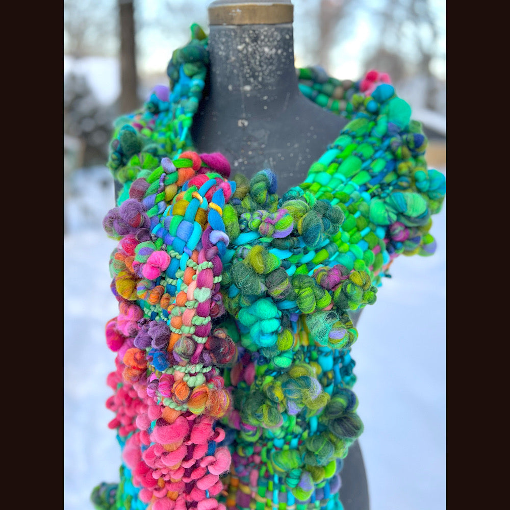 Winter bouquet Woven art yarn Scarf 98” X 7.5”
