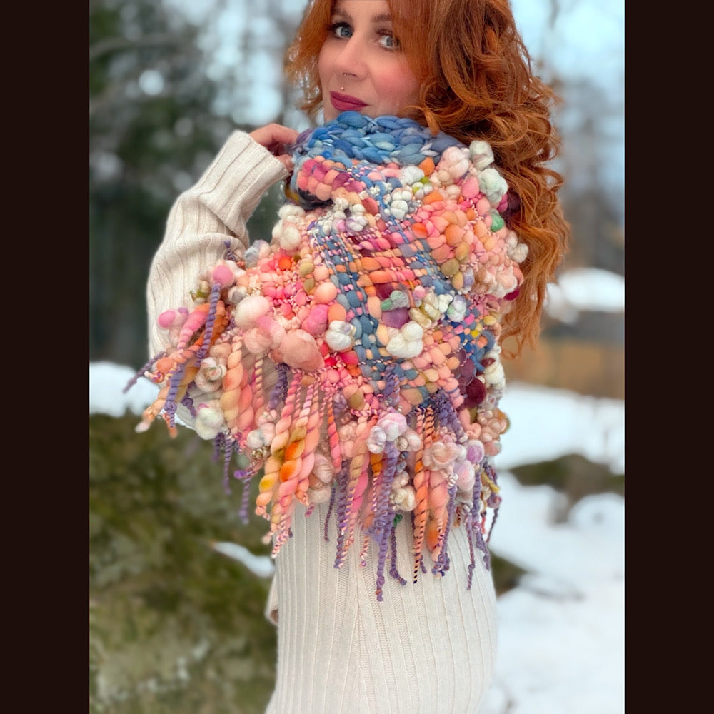 Handmade wool Woven Scarf shawlette 20” X 19”