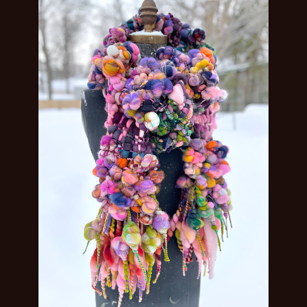 Frosted primroses woven art yarn Scarf 102” X 7”