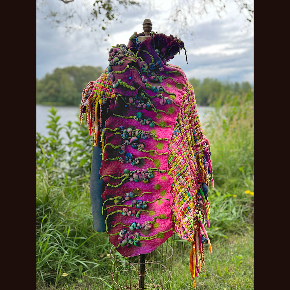 Felted and woven Shawl 55” X 27”