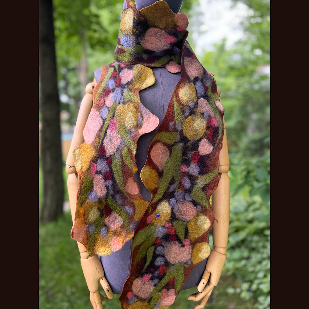OOAK Handmade wool Felted Scarf 86” X 8”Original art work