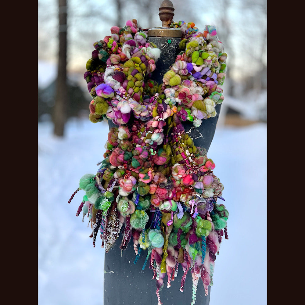 Winter rose Woven art yarn Scarf 102” X 7”