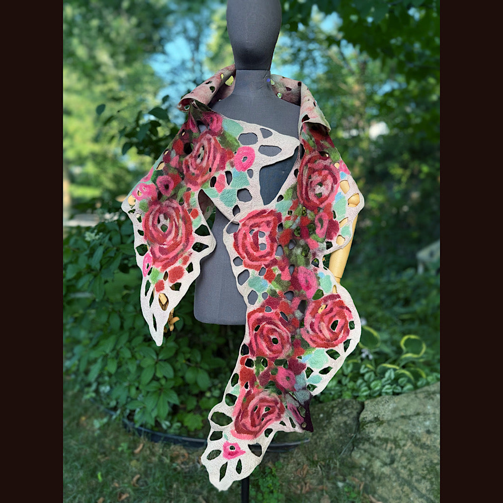 OOAK Handmade wool Felted Scarf 90” X 29” Original art work