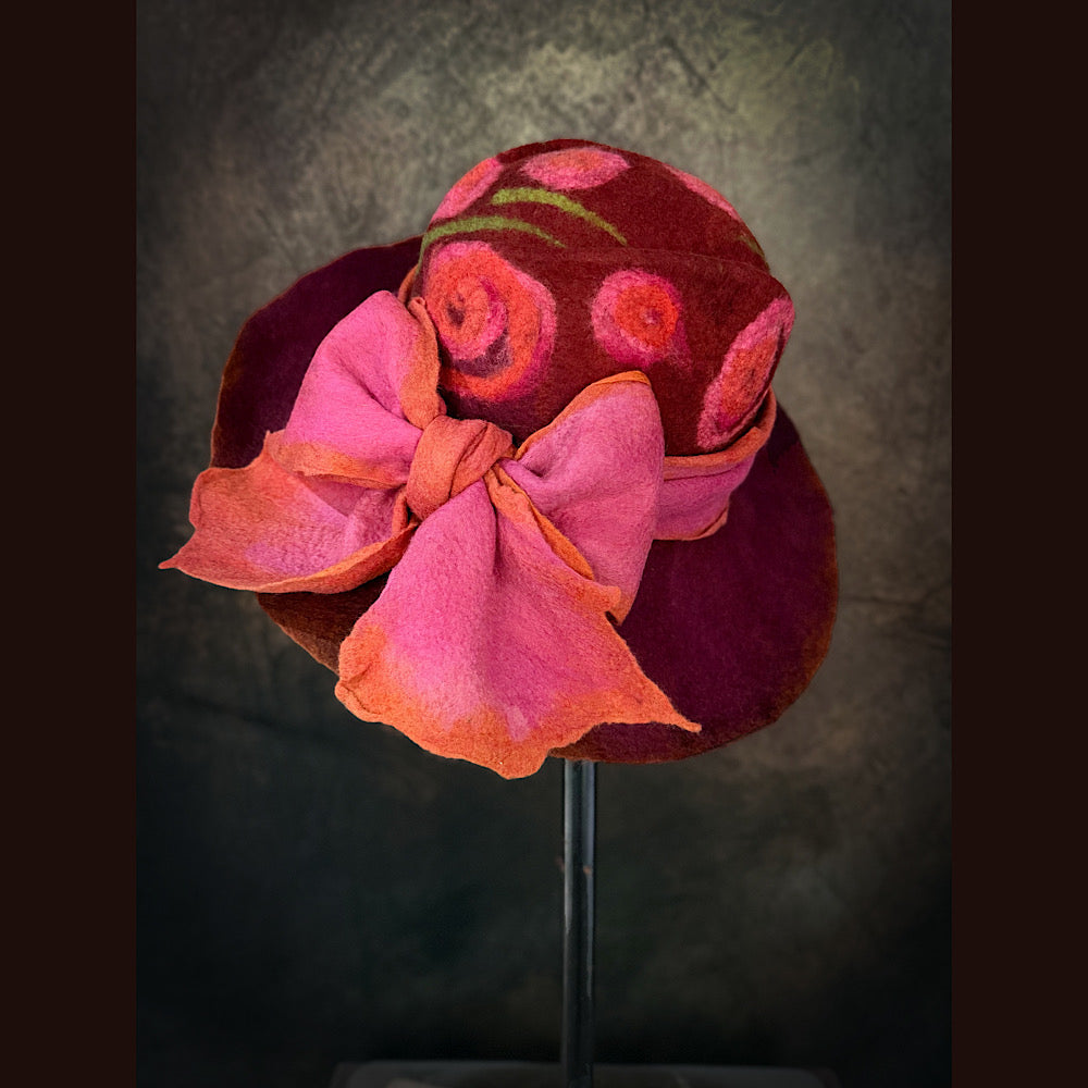 OOAK Handmade wool Felted hat 23.5” medium