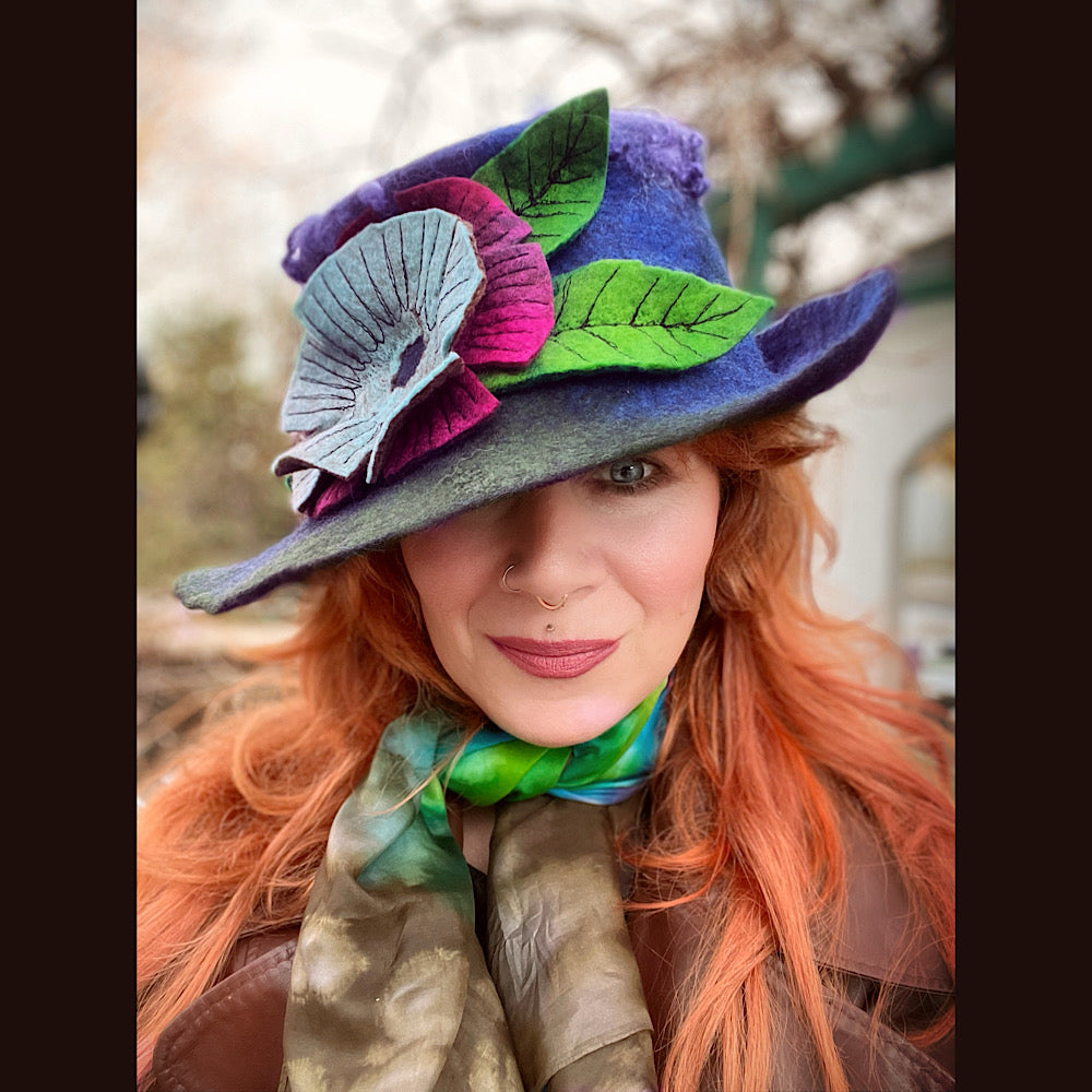 Felted top hat with flowers 23” 1/2 medium