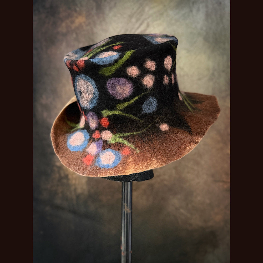 OOAK Handmade wool Felted hat 23” medium